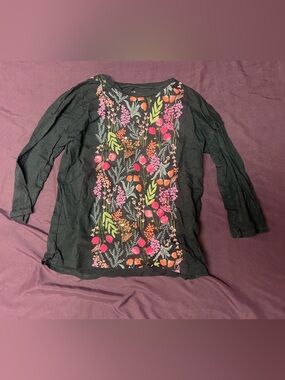 OshKosh B'gosh Black Long Sleeve Top with Pink & Orange Floral Embroidery